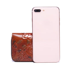 Women Vintage Casual Floral Genuine Leather Card Holder Coin Purse Wallet