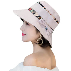 Women Summer Printed Cotton Fisherman Hat Foldable Sunshade Wide Brim Bucket Hat