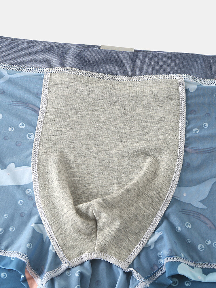 Mens Funny Cartoon Print Breathable Skinny Fit Thin U Convex Pouch Boxers