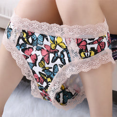 Lace-Trim Sexy Open Crotch Hip-Up Briefs with Print