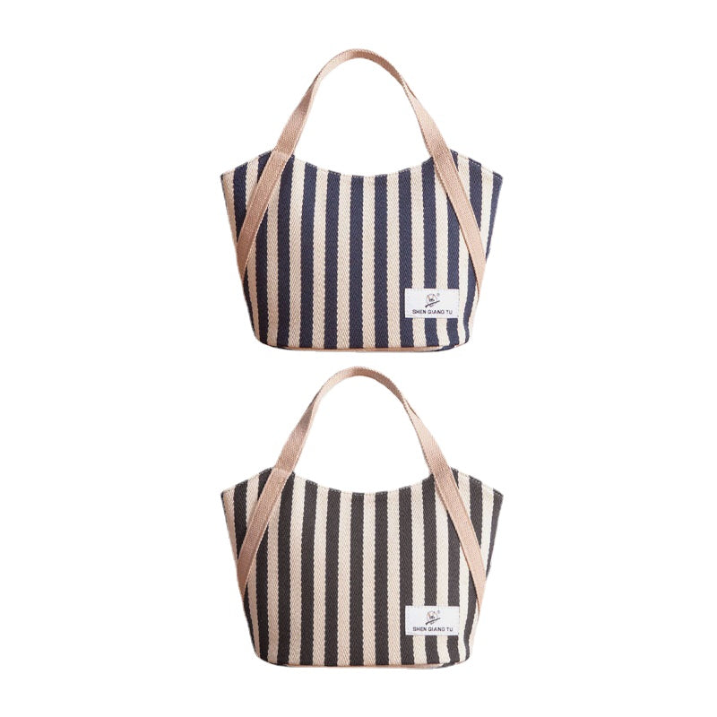 Women Canvas Striped Pattern Color Contrast Large Capacity Handbags Underarm Bag Shoulder Bag