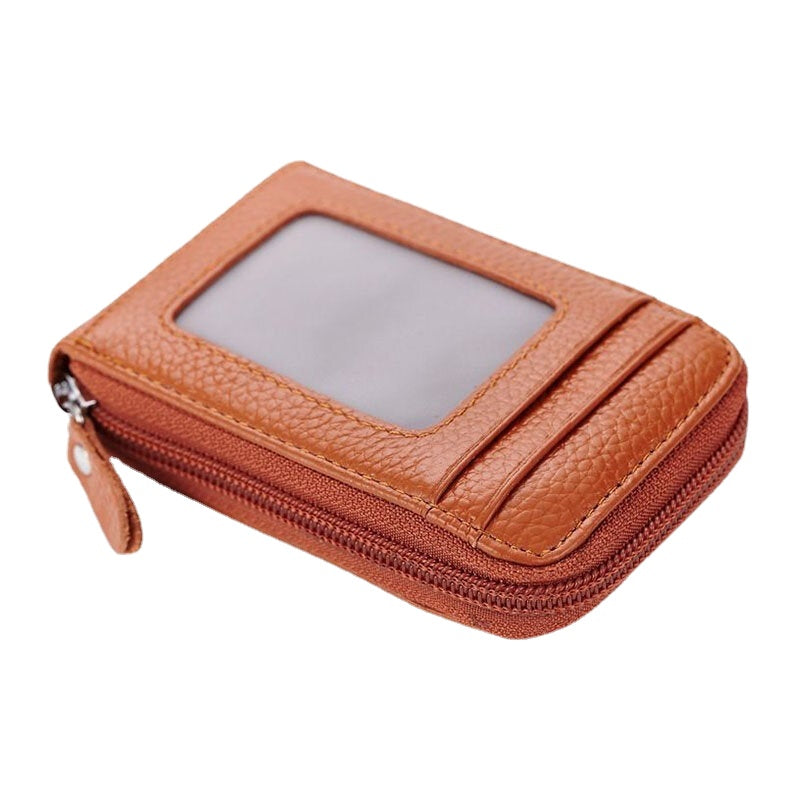 Men Women Genuine Leather Zipper Card Holder Wallet