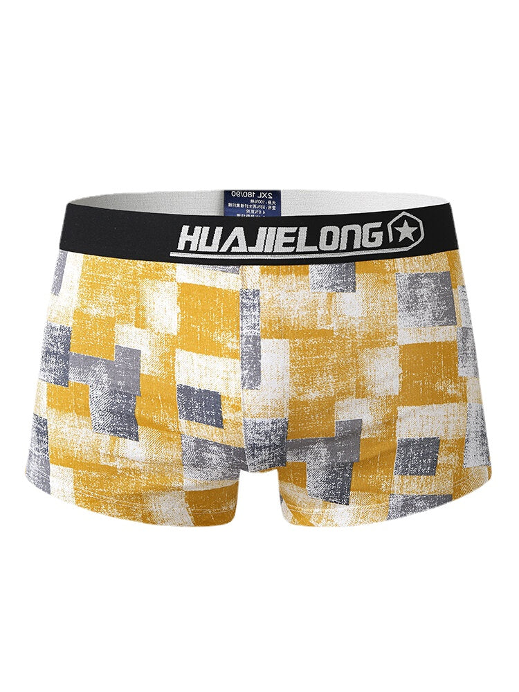 Mens 100% Cotton Colorblock Print Breathable Thin Elastic Mid Waist Arrow Short Boxers