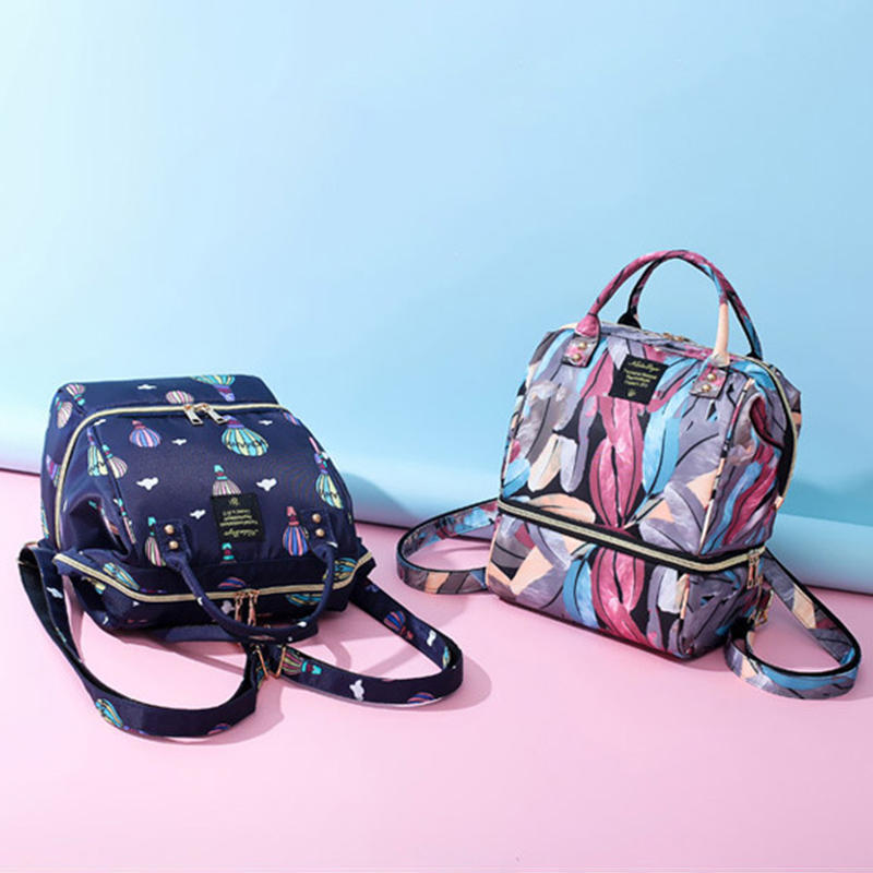 Women Canvas Casual Mummy And Kids Patchwork Backpack Handbag