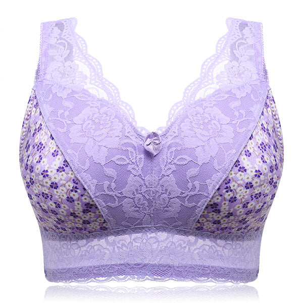 Large Size Cup Full Coverage Wireless Floral Lace Sleeping Leisure Vest Bra