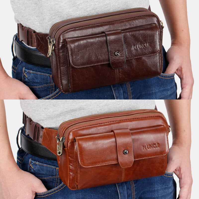 Men Genuine Leather Multi-function Retro Shoulder Bag Waist Cross Body