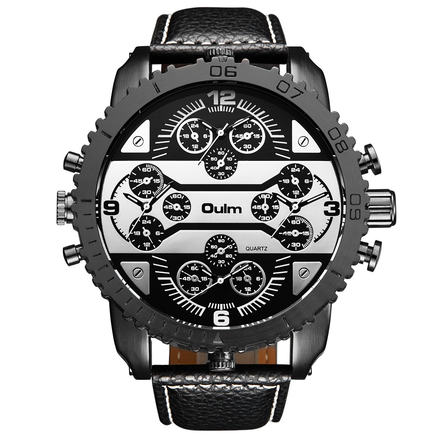 Vintage Men Watch Large Dial Multi-time Zone Watch Luminous Waterproof Quartz Watch