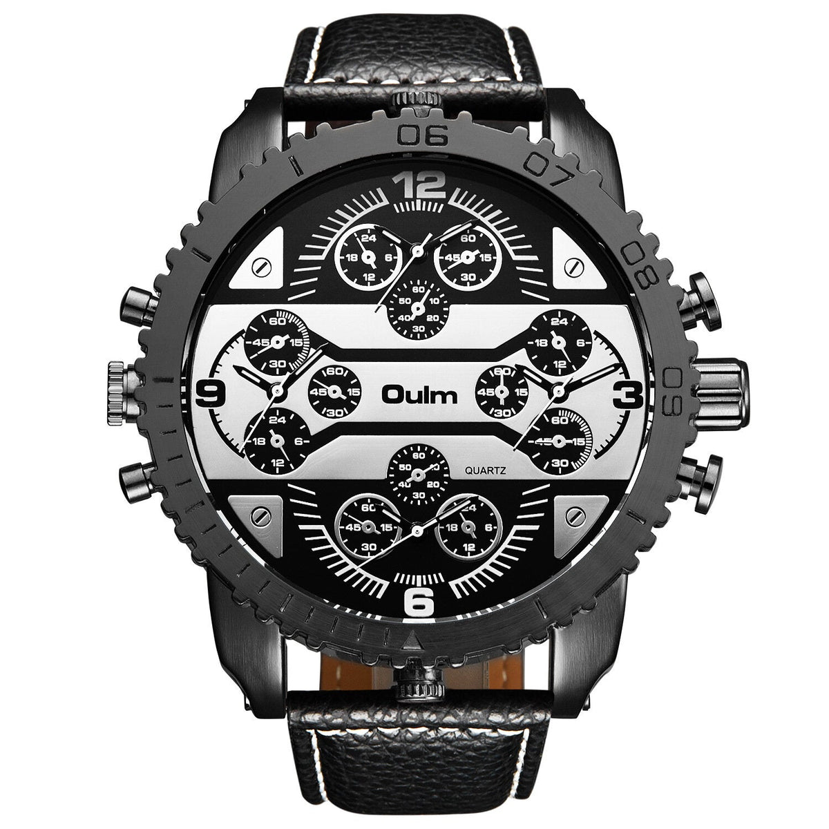 Vintage Men Watch Large Dial Multi-time Zone Watch Luminous Waterproof Quartz Watch
