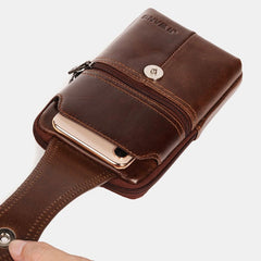 Men Genuine Leather Belt Phone Bag Casual Crossbody Shoulder