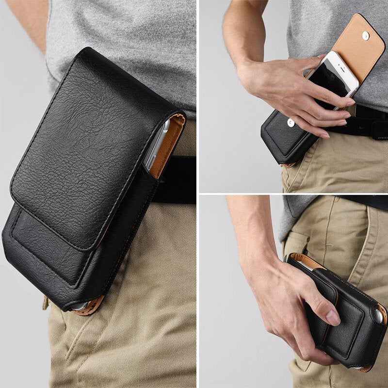 Man Business PU Phone Bag Card Wallet Purse Dual Use Waist
