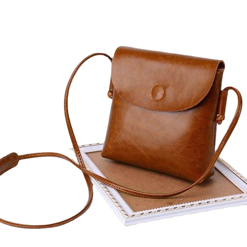 Vintage Oil Genuine Leather Bags for Women High Quality Cowhide Single Shoulder Crossbody Mini Bag Simple Ladies Designer Purse