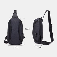 Men Casual Wild Large Capacity USB Charging Chest Bag Waterproof Back Anti-theft Zipper Pocket Shoulder Crossbody