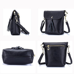 Genuine Leather Tassel Mini Shoulder Bags Vintage Hasp Crossbody Bags 5.5'' Phone Bags