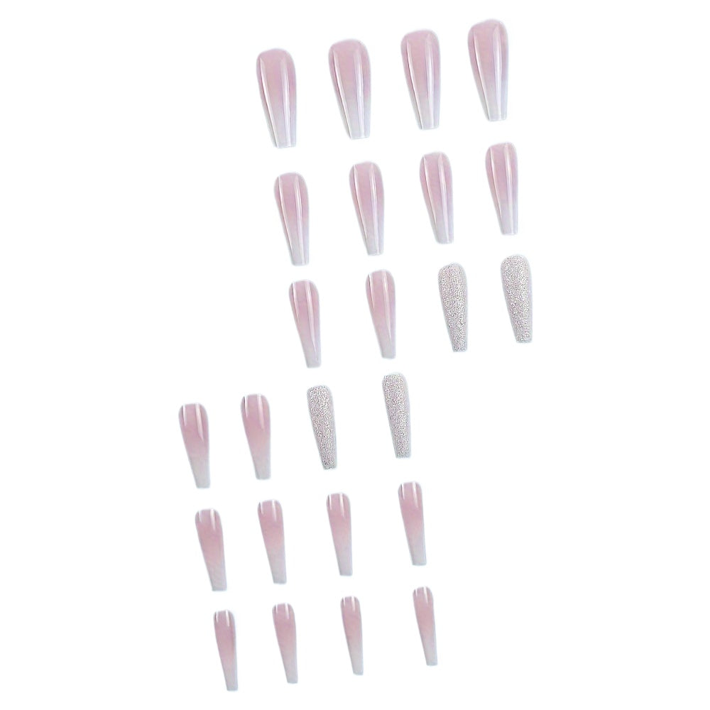 24Pc Gradient Coffin Press-On Nails - Shiny French Style, Glitter, Reusable, Long-lasting