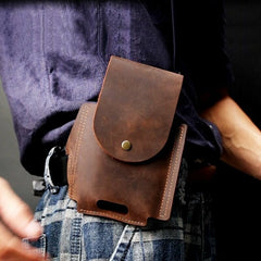 Men Genuine Leather Wear-resistant Outdoor Sport 6.5 Inch Phone Bag Retro Cover Hasp Waist Belt