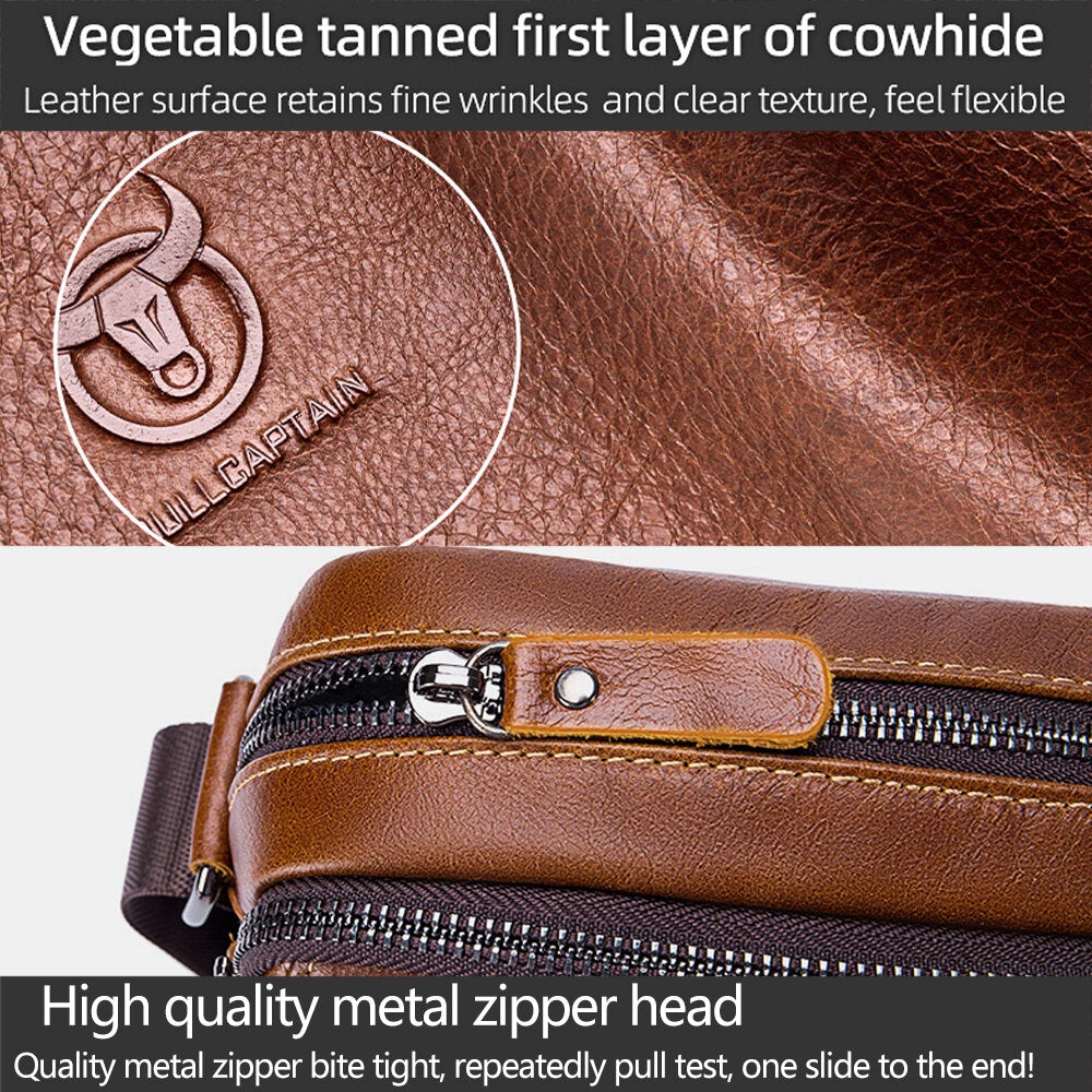 Men First Layer Cowhide Multi-pocket Crossbody Bag Retro Large Capacity Back Anti-theft Pocket Shoulder