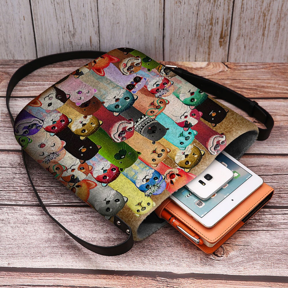 Women Felt Cute Cartoon Colorful Moles Pattern Multi-carry Crossbody Bag Shoulder Bag