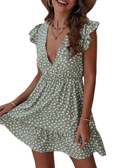 Women's Sleeveless Print Print V Neck Boho Party Slim Strap Dress