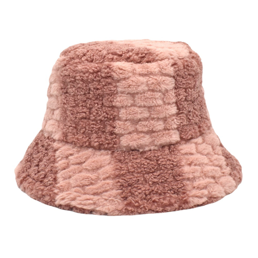 Unisex Lamb Hair Contrast Color Casual Warm Couple Hat Bucket Hat