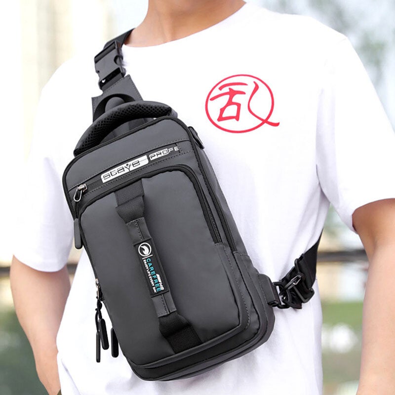 Men Nylon USB Charging Casual Outdoor Brief Chest Bag Shoulder Backpack