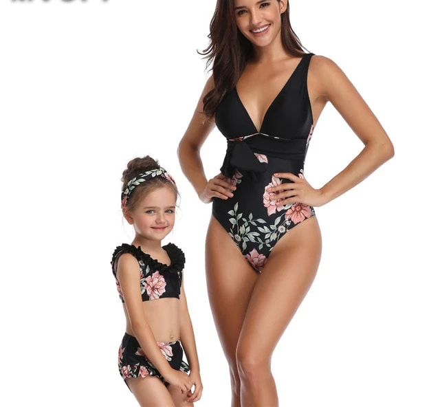 Floral Printed Clothes For Mother Daughter And Swimwear Bikini