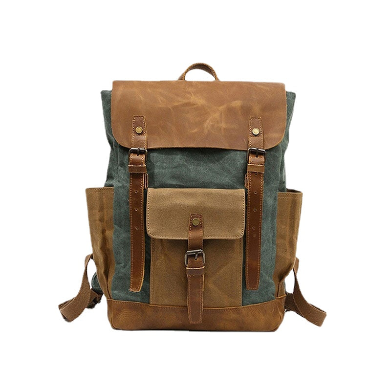 Men Retro Vintage Canvas Leather Backpack Sports Climbing Bag Travel Anti-theft Backpack