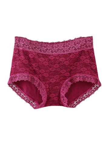 Women Solid Color Lace Full Hip High Waist Panties