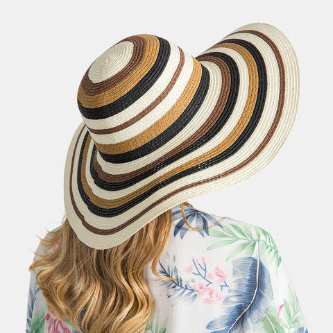 Women Gradient Hollow Large Edge Cap Travel Shade Straw Hat
