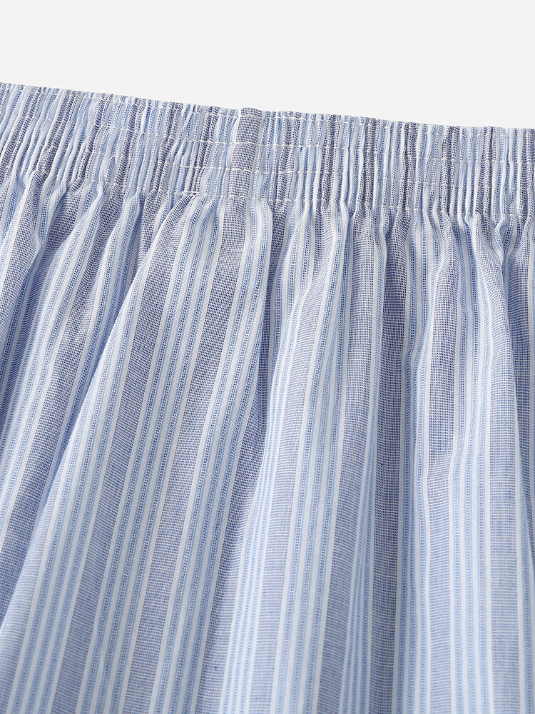 Mens 100% Cotton Colorful Striped Print Loose Fit Elastic Waist Breathable Home Boxers