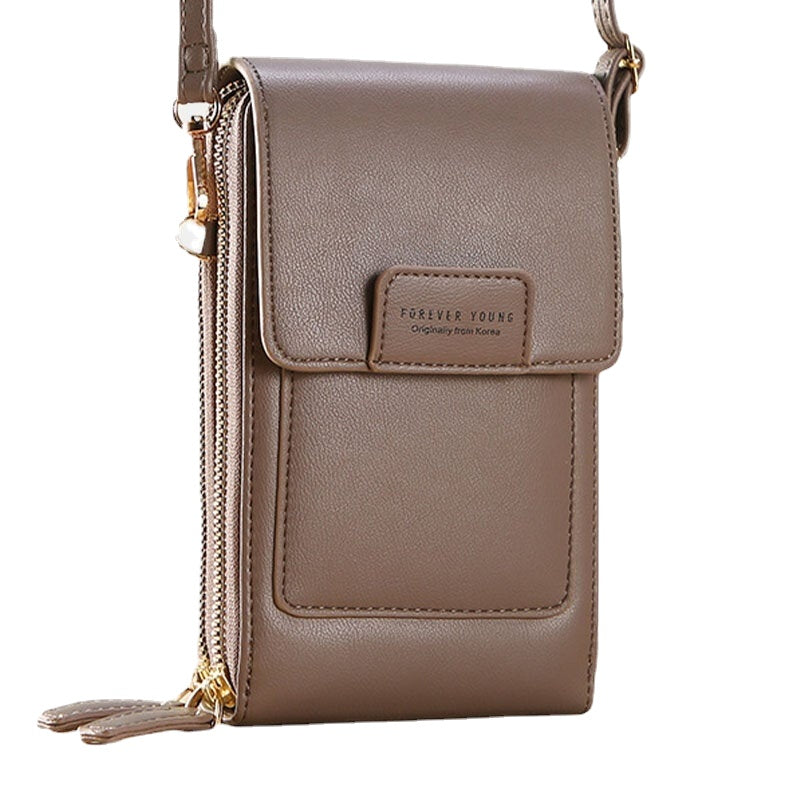 Women Multi-slots Flap Button Crossbody Bag Multi-pockets On The Back 7 Inch Phone Bag