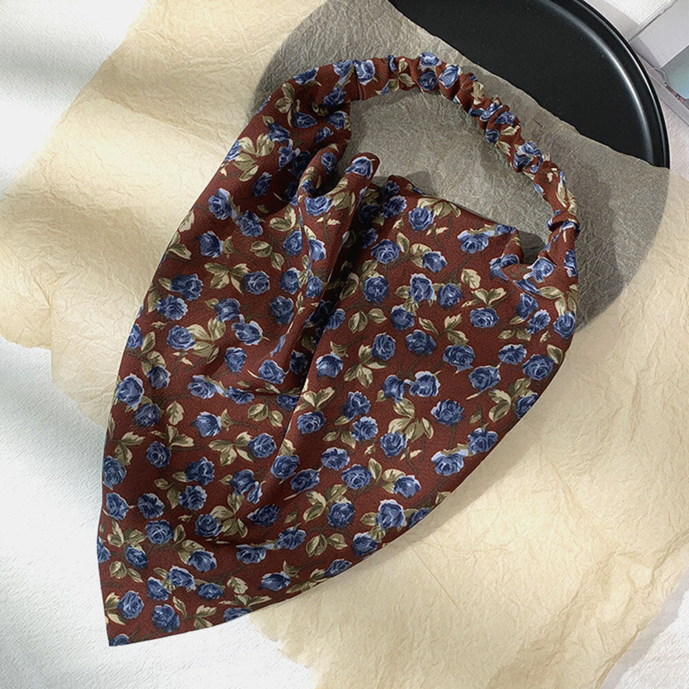 Women Chiffon Floral Pattern Elastic Square Scarf Fashion Triangle Scarf Headband Headscarf Headwear