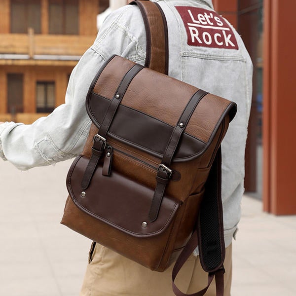 Men Anti-theft Large Capacity PU Leather Backpack Casual Vintage Shoulder Bag