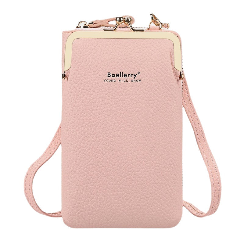 Women Lychee Pattern 6 Card Slots 6.5 Inch Phone Bag Crossbody Bag