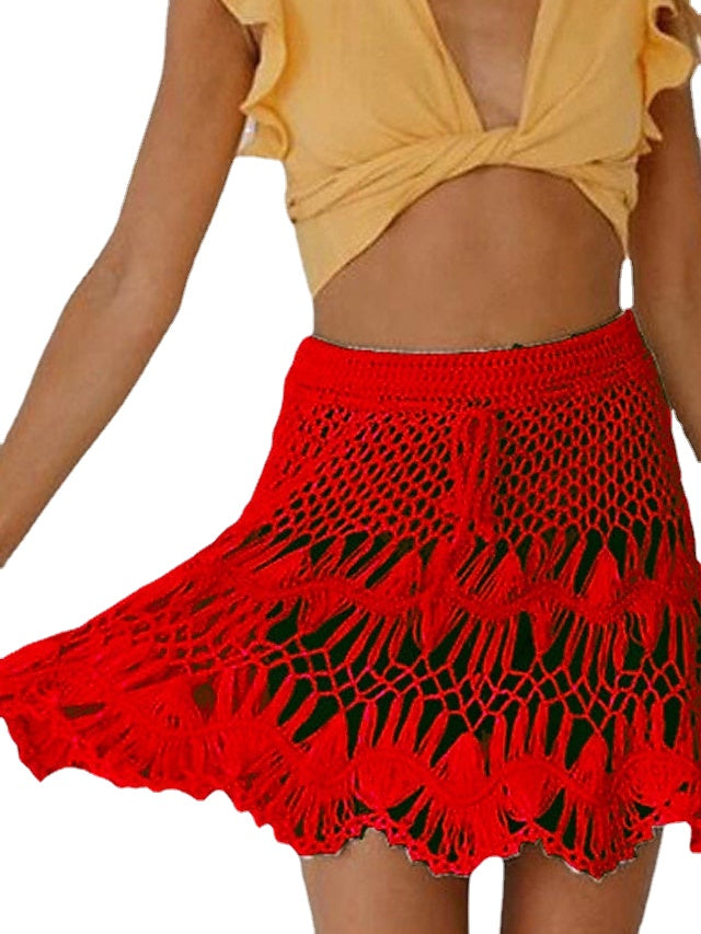 Women's Swimwear Cover Up Swim Shorts Normal Swimsuit Crochet Hole Pure Color Bathing Suits New Vacation Fashion, Sexy, Modern