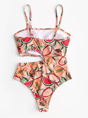 Women Cartoon Fruit Print Cut Out Adjustable Straps One Piece Beach Swimwear