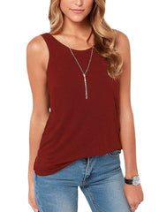 Backless Round Neck Sleeveless Solid Color Tank Tops