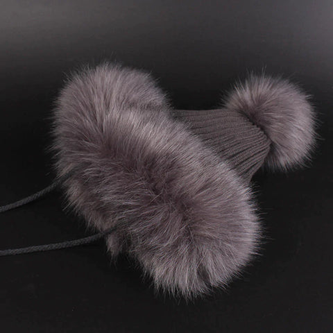 Vintage Women Artificial Rabbit Fur Knit Hat Winter Thicken Warm Ski Beanie Cap
