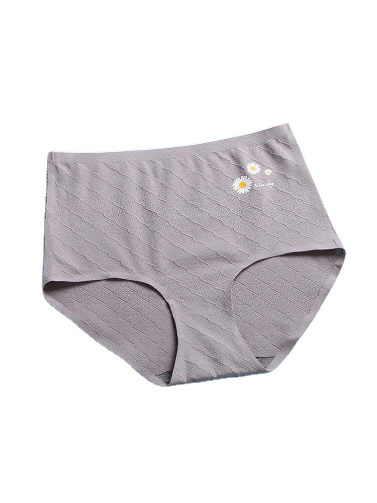 Women Daisy Print Textured Graphene Antibacterial Cotton Cozy High Waist Panties