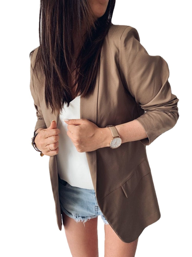 Women Solid Color Pocket Shawl Collar Elegant Long Sleeve Blazers