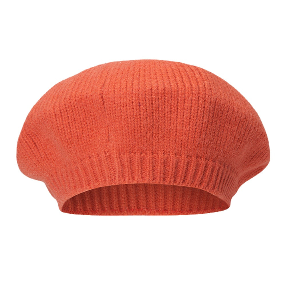 Women Woolen Solid Color Winter Warm Knitted Hat Retro Dome Elastic Sunshade Beret Cap Painter Hat