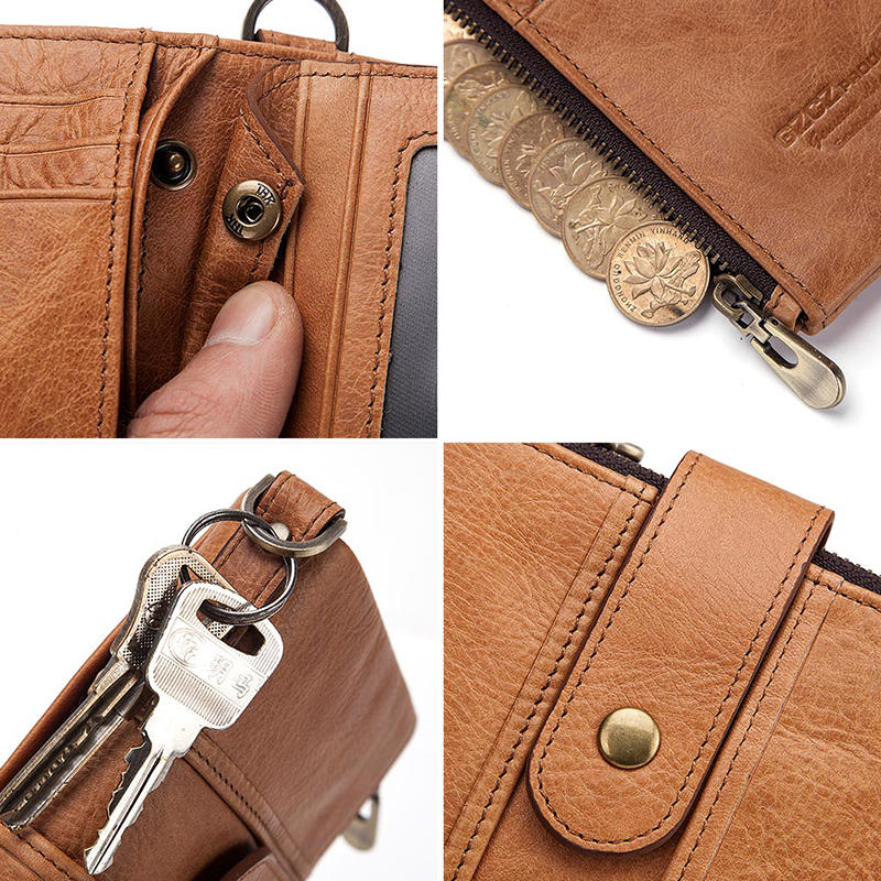 Men RFID Genuine Leather Coin Bag Detachable Card Holder Wallet