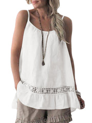 Solid Hollow Out Backless Adjustable Splicing Cotton Cami