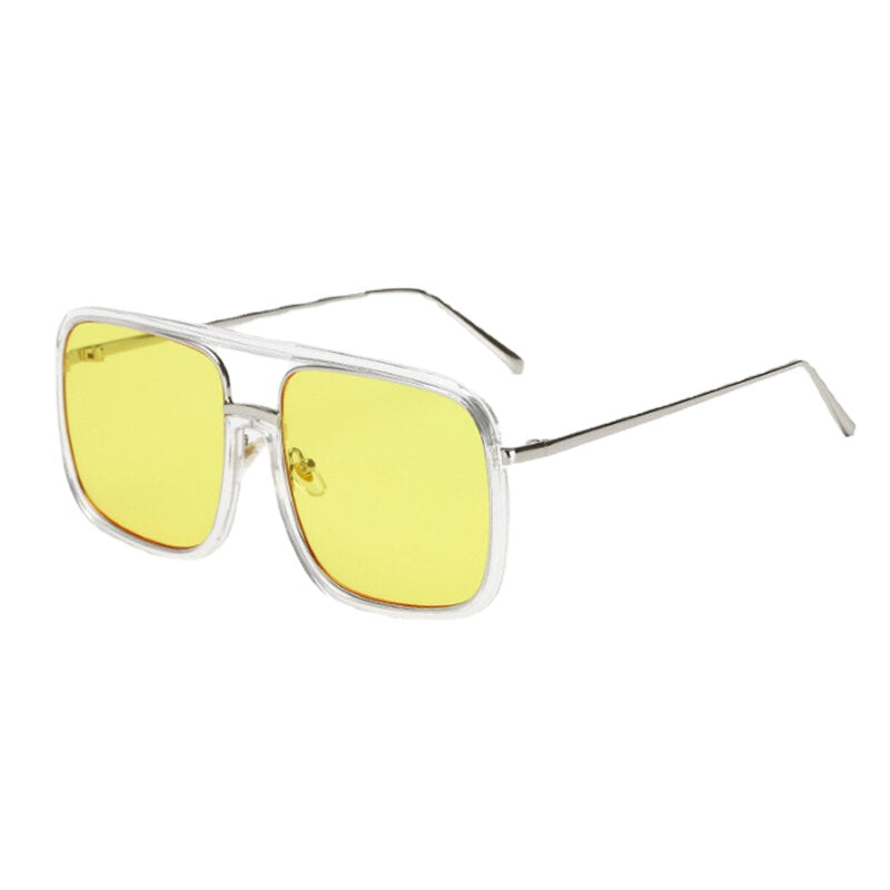 Unisex Retro Flat Mirror Square Large Frame Transparent Anti-UV Sunglasses For Woman