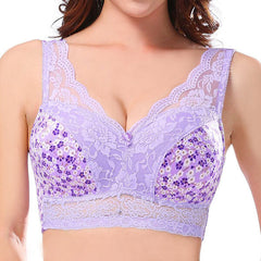 Large Size Cup Full Coverage Wireless Floral Lace Sleeping Leisure Vest Bra