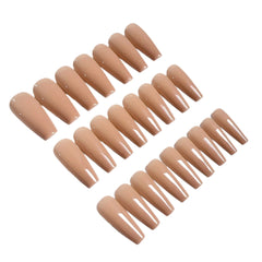 24pcs Glossy Long Ballet Press On Nails, Nude French False Nails for Women Girls Daily Party Wear