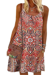 Women's Casual Dress Summer Dress Slip Dress Tribal Drawstring Print Strap Mini Dress Fashion Holiday Vacation Sleeveless Loose Fit