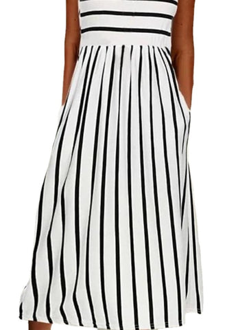 Fashionable Women's Sleeveless Striped Ruched Crew Neck Casual Dress