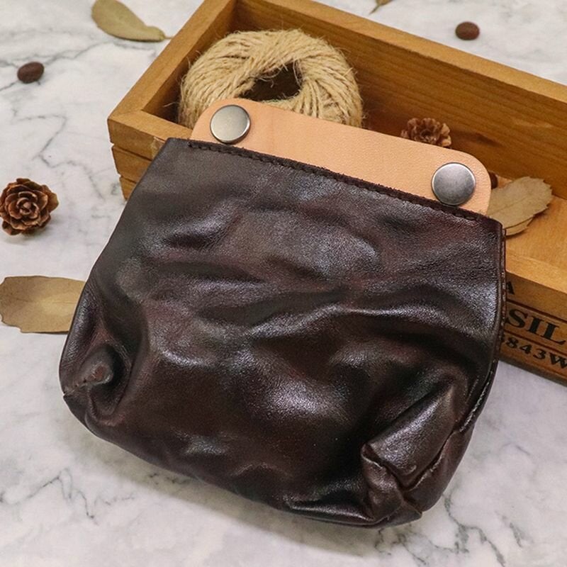 Unisex Vegetable Tanned Leather Wallet  Retro Color Matching Cowhide Coin Purse Card Holder Money Clip