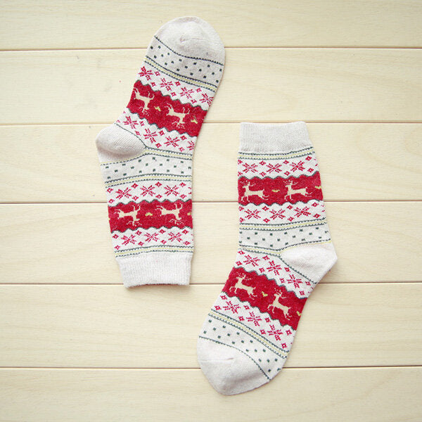 Women Thickened Wool Socks Deer Pattern Christmas Stockings