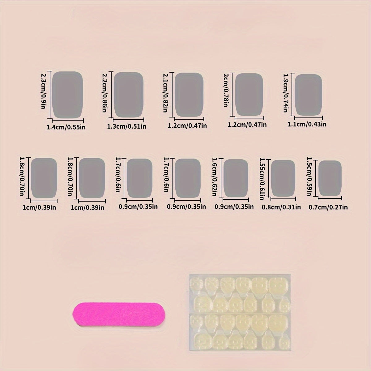 24-Piece Nude Pink Heart Design Press-On Nails Set with File & Adhesive